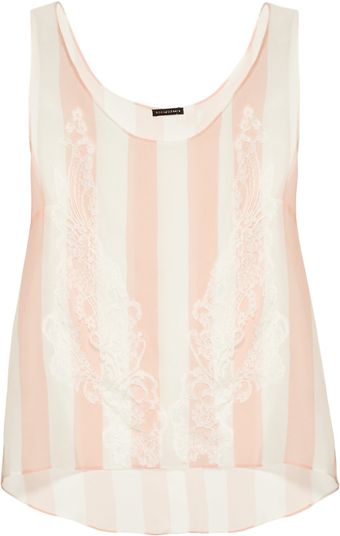 Rosamosario  Striped Silk and Chantilly Lace Pajama Top - Lyst