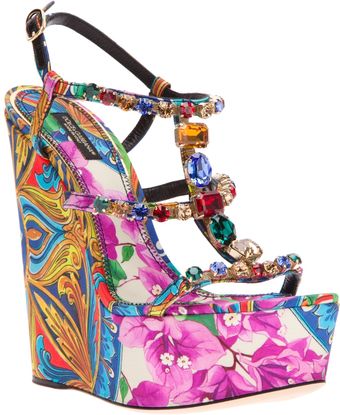 Dolce & Gabbana Printed Wedge Sandal - Lyst