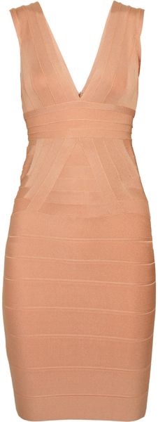 Hervé Léger Plunge-Neck Bandage Dress - Lyst