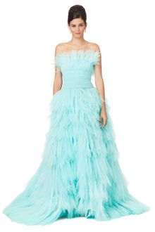 Oscar de la Renta Strpls Crush Pleated Tiered Gown - Lyst