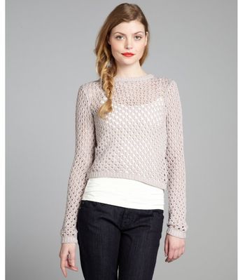 Rebecca Taylor Grey Cotton Blend Open Knit Criss-Crossed Back Top - Lyst