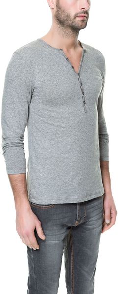 Zara Button Neck Tshirt - Lyst