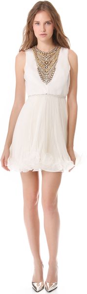 Marchesa Pleated Cocktail Dress with Crystals - Lyst