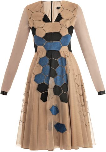 Marios Schwab Honeycomb Embroidered Nude Dress - Lyst