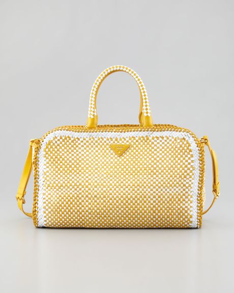 prada madras woven tote