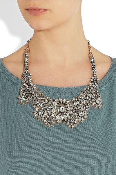 Valentino Jewel Flowers Swarovski Crystal Necklace In White (champagne 