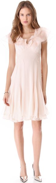 Zac Posen Silk Dress with Ruffle Sleeves - Lyst