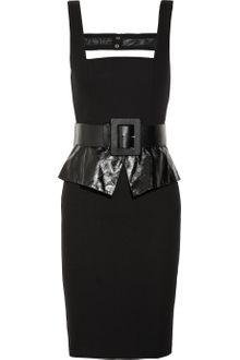 Alice + Olivia Maddy Crepe and Leather Peplum Dress - Lyst