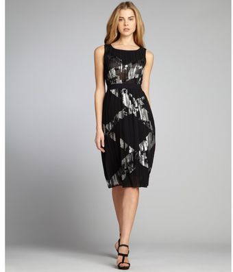 BCBGMAXAZRIA Black Foiled Plissé Chiffon Zariah Sleeveless Dress - Lyst