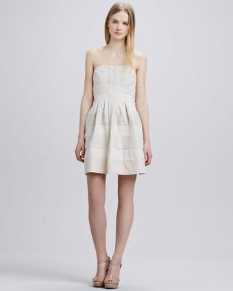 BCBGMAXAZRIA Strapless Texture Stripe Dress - Lyst