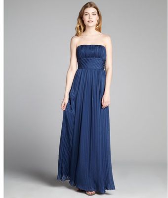 BCBGMAXAZRIA Ink Silk Chiffon Pleated Strapless Evening Gown - Lyst