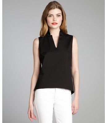 Elie Tahari Black Cotton Blend Ruffled Sleeveless Blouse - Lyst
