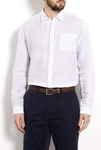 Farhi By Nicole Farhi White Straight Fit Linen Shirt - Lyst