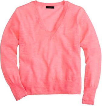 J.Crew Marled Linen V-Neck Sweater - Lyst