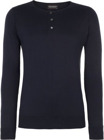 John Smedley Navy Abel Long Sleeve Henley Top - Lyst