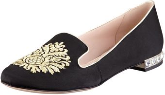 Miu Miu Grosgrain Damaskembroidered Smoking Slipper - Lyst