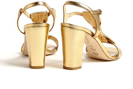 gold bow block heel
