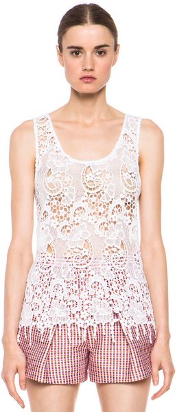MSGM Lace Tank in White - Lyst