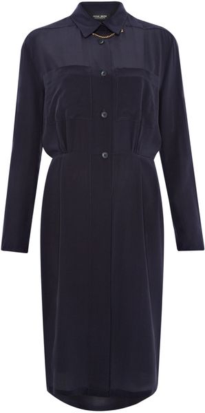 Sophie Hulme Navy Chain Detail Silk Shirt Dress - Lyst