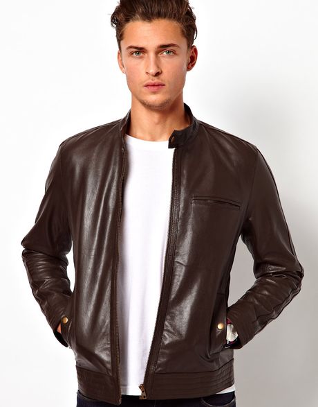 Asos Leather Biker Jacket in Brown for Men | Lyst