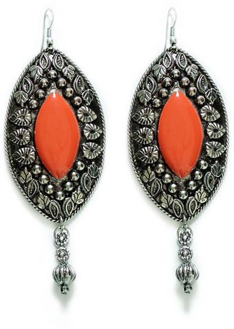 Zara Worked Coral Stone Oval Earrings - Lyst