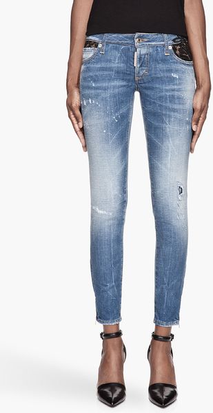 DSquared2 Blue Lacetrimmed and Distressed Precious Jeans - Lyst
