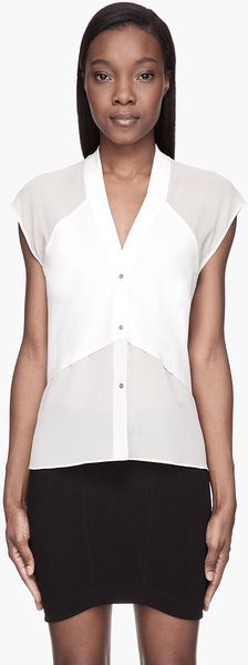 Helmut Lang Pearl Grey Fissure Silk Top - Lyst