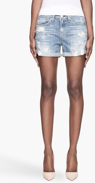 Rag & Bone Pale Blue Tattered The Boyfriend Shorts - Lyst