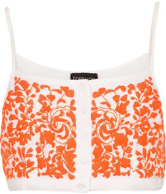 Topshop Button Front Floral Crop Top - Lyst