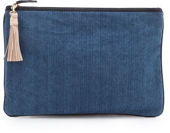 Clare Vivier Oversized Denim Clutch with Tassels - Lyst
