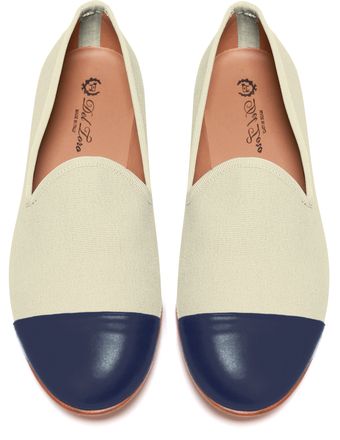 Del Toro Prince Albert Sand Canvas Slipper Loafers with Navy Nappa Leather Captoe - Lyst