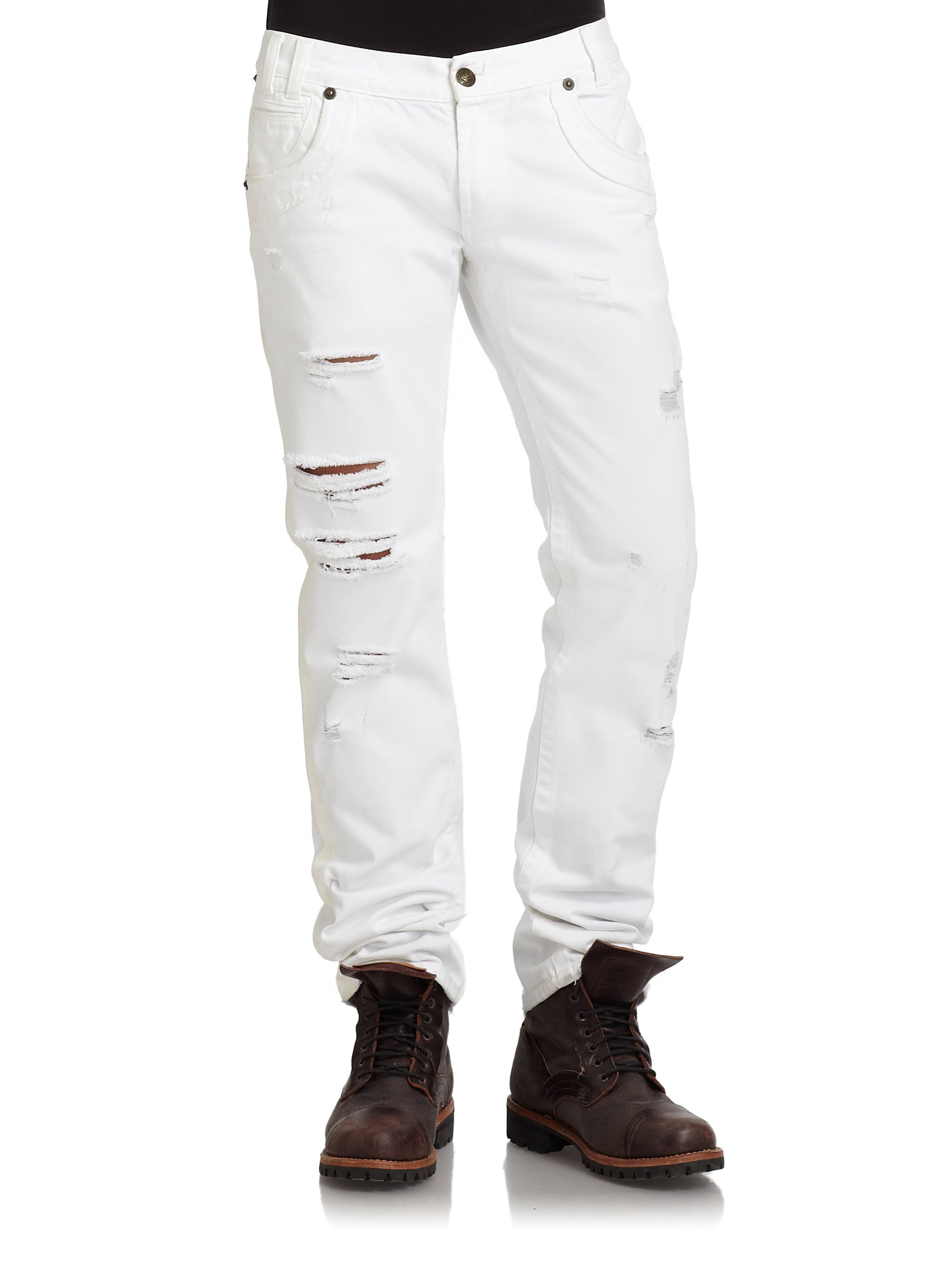 Just Cavalli Slim Fit Distressed Jeans in White for Men Lyst