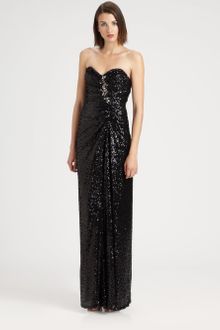 Badgley Mischka Strapless Sequined Gown - Lyst