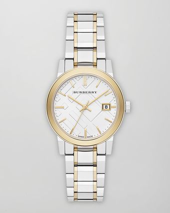 Burberry Round Yellow Golden Stainless Steel Watch - Lyst