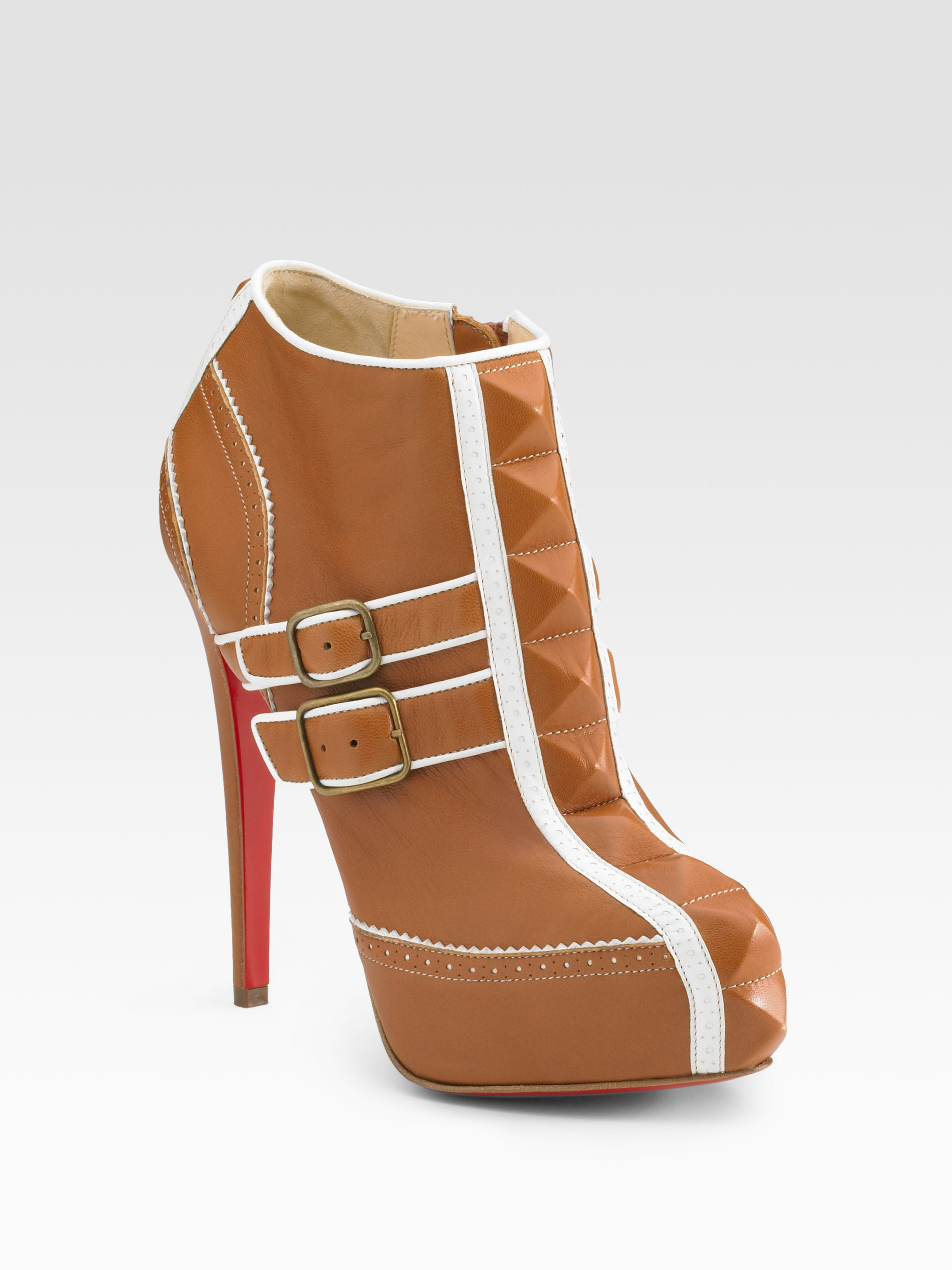 Christian Louboutin Bobo Leather Ankle Boots in White (tan-white) | Lyst