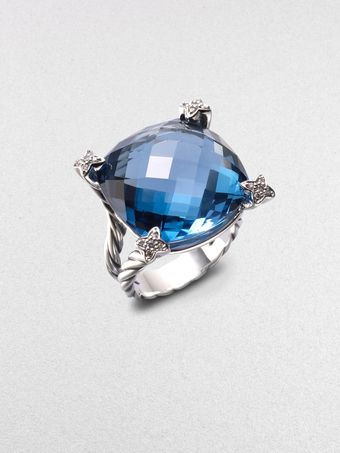 David Yurman Blue Topaz Diamond Sterling Silver Ring - Lyst