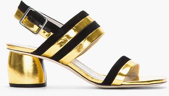 Marc Jacobs Gold Striped Calf Leather Mirror Sandals - Lyst