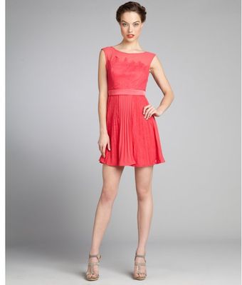 Max & Cleo Fuchsia Lace and Chiffon Pleated Sleeveless Natasha Dress - Lyst