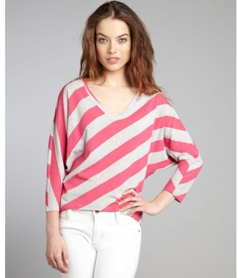 Rebecca Beeson Rugby Stripe Cotton Blend V Neck  - Lyst