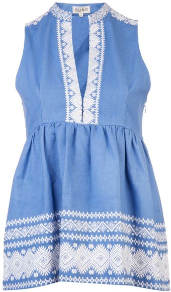 Suno Diamond Embroidered Bubble Top - Lyst
