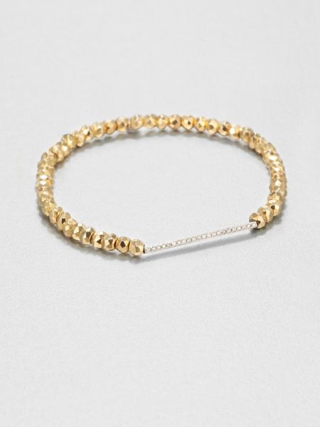 ... 14K White Gold Bar Beaded Stretch Bracelet in Gold (pyrite-white gold