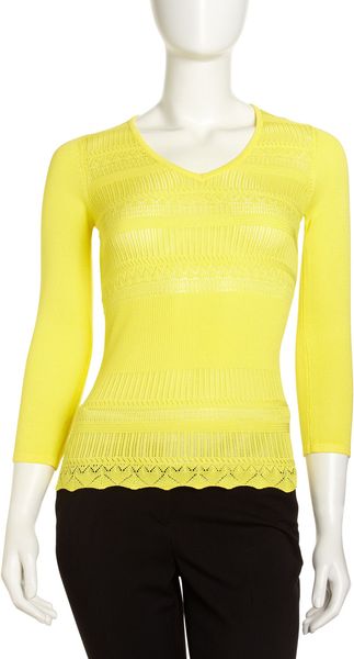 Alberto Makali Pointelle Lace Front Vneck Sweater - Lyst