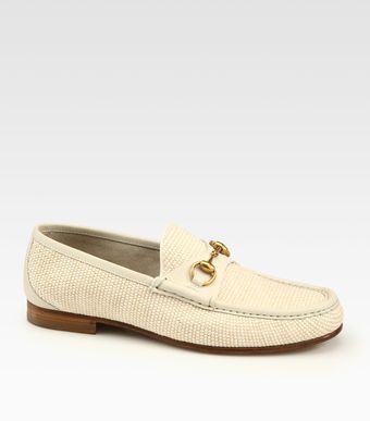Gucci White Straw Horsebit Loafer - Lyst