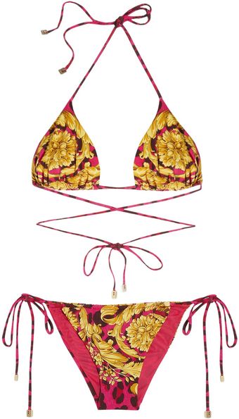 Versace Printed Triangle Bikini - Lyst