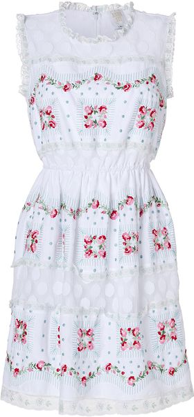 Anna Sui Window Box Embroidered Dress in White Multi - Lyst