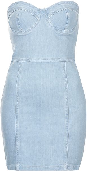 Topshop Denim Bandeau Dress - Lyst
