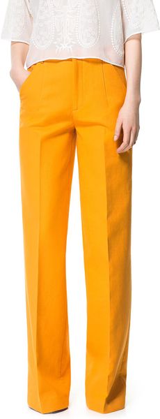 orange trousers zara