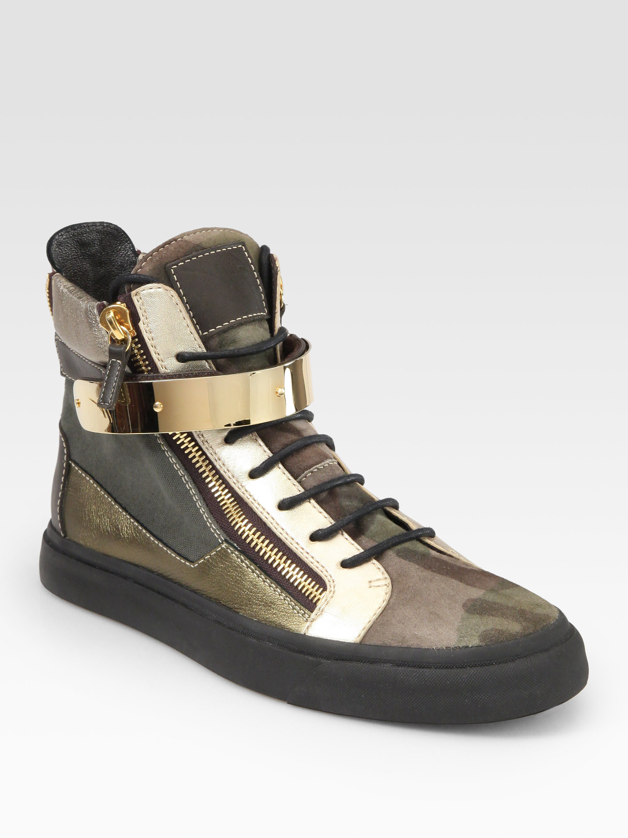 Giuseppe Zanotti Doublezip Bar Hightop Sneakers in Gold for Men (camo
