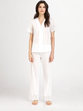 Oscar De La Renta Sleepwear Striped Cotton Pajama Set - Lyst