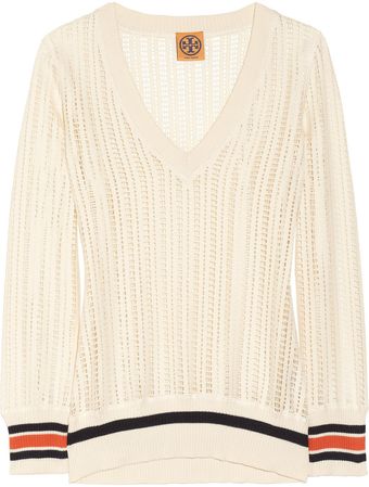 Tory Burch Ozzy Ladder Knit Cotton Blend Sweater - Lyst